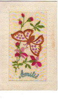 Carte Brodée - Amitié - Papillon - Bordados