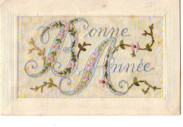 Carte Brodée - Bonne Année - Liseron Fleuri - Embroidered