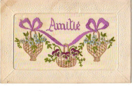 Carte Brodée - Amitié - Paniers Remplis De Fleurs - Embroidered