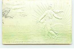 Carte Gaufrée - Représentation De Timbres - La Semeuse D'après Roty - Vert Clair - Timbres (représentations)