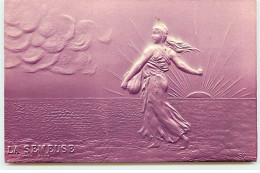 Carte Gaufrée - Représentation De Timbres - La Semeuse D'après Roty - Violet - Timbres (représentations)