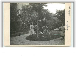 ENGHIEN Homme Sur Une Bicyclette Et Deux Fillettes - Enghien Les Bains