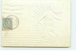 Carte Gaufrée - Représentation De Timbres - La Semeuse D'après Roty - Blanc - Briefmarken (Abbildungen)