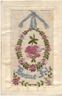 Carte Brodée - Bonne Fête - Rose Dans Un Médaillon - Embroidered