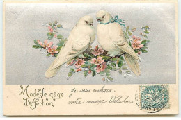 Carte Gaufrée - Modeste Gage D'Affection - Couple De Colombes Sur Une Branche Fleurie - Autres & Non Classés