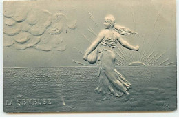 Carte Gaufrée - Représentation De Timbres - La Semeuse - Gris Vert - Postzegels (afbeeldingen)