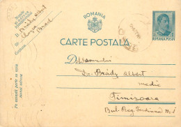 Romania Postal Card Royalty Franking Stamps Timisaora 1940 - Rumania