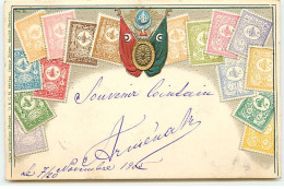 Carte Gaufrée - Turquie - Timbres Et Drapeaux Turc - Türkei