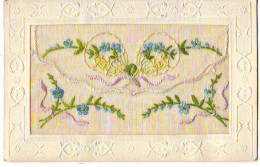 Carte Brodée Avec Rabat - Petites Fleurs Bleues - Embroidered