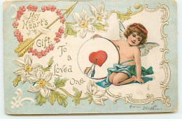 Carte Gaufrée - Saint-Valentin - My Heart's Gift Ti A Loved One - Cupidon Près D'une Cible - Valentijnsdag