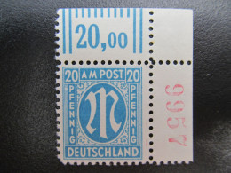 Bizone Nr. 26aCz R4, 1945, Bogenzählnummer, Postfrisch, BPP Geprüft, Mi 50€  *DEK138* - Ungebraucht