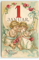 Carte Gaufrée - Nouvel An - Prosit Neujahr - Anges, L'un Chuchotant à L'oreille De L'autre - New Year