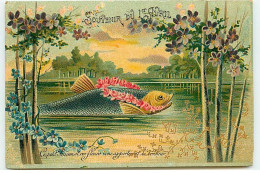 1er Avril - Souvenir Du 1er Avril - Ce Petit Poisson Et Ces Fleurs Vous Apportent Le Bonheur - 1er Avril - Poisson D'avril