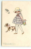 Illustrateur - L.A. Mauzan - Jeune Fille Se Promenant Avec Un Bouledogue Français - Mauzan, L.A.