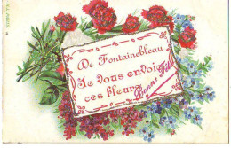 Carte Avec Paillettes - De FONTAINEBLEAU Je Vous Envoi Ces Fleurs - Myosotis Et Oeillets - Fontainebleau