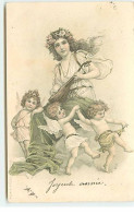 Anges - Jeune Femme Jouant De La Mandoline, Avec Des Anges Faisant Une Ronde Autour - Anges