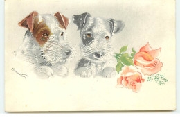 Deux Fox-Terrier, L'un Deux Avec Des Roses - Honden