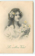 M.M. Vienne N°322 - Wichera - Les Meilleurs Voeux - Jeune Femme Avec Un Bouquet De Marguerites - Vrouwen