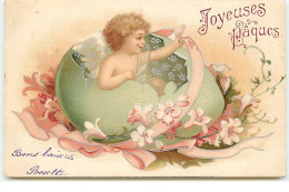 Joyeuses Pâques - Clapsaddle - Ange Sortant D'un Oeuf Posé Sur Des Fleurs - Pâques