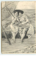 Fantaisie - Scolik - Deux Baigneuses Tenant Un Parasol, Assisses Dans Une Barque Les Pieds Dans L'eau - Mujeres