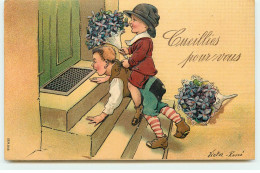 Carte Gaufrée - Cueillies Pour Vous - Enfants Apportant Des Violettes - Andere & Zonder Classificatie