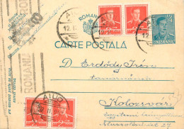 Romania Postal Card Royalty Franking Stamps Cluj 1942 - Roemenië