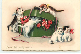 Fantaisie - Chatons Fouillant Dans Une Boite Remplie De Fleurs - Chat - Andere & Zonder Classificatie