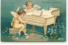 Carte Gaufrée - Clapsaddle - Souhaits Sincères - Anges Jouant Du Piano - Other & Unclassified