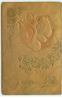 Carte Gaufrée - Art Nouveau - Style Kirchner - Joyeuses Fête - Profil D'une Jeune Femme - Other & Unclassified