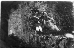 Carte Photo De Deux Jeune Femmes élégante Avec Leurs Deux Chien A La Campagne Vers 1930 - Anonieme Personen