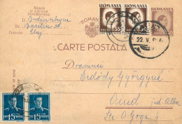 Romania Postal Card Royalty Franking Stamps Aiud 1946 - Roumanie