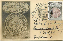 Argentine - 75° Aniversario Casa De Moneda - 2 Pesos Correos - Carte Maximum - Argentinien