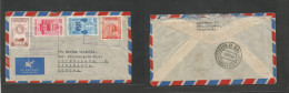 VENEZUELA. 1954 (11 May) Barquisimeto - Denmark, Cph. Air Multifkd Env Incl Escudos Issue. VF. Box Lilac Ds. Reverse Tra - Venezuela