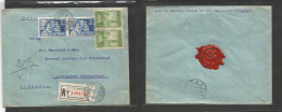 URUGUAY. 1930 (13 Nov) Mont - Germany, Ludwiglust (5 Dec) Registered Multifkd Comm Issue Usage Envelope Tied Cds + R-lab - Uruguay