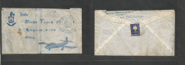 PERU. 1964. Air Army. Las Palmas Barraneo - Lima. Local Franchaise Plane Illustrated Envelope, Reverse Tied "VII Congres - Perù