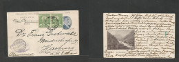 PERU. 1902 (17 Nov) Cuzco - Germany, Hamburg (26 Dec) 1900 2c Reverse Illustr Stationary Card + Adtl Pair, Tied + Arriva - Peru