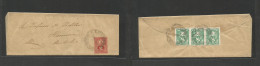 PARAGUAY. 1900. Asuncion - Germany, Hannover. 2c Red Complete Stat Wrapper + Strip Of Three Tied Cds Reverse, At 8c Rate - Paraguay