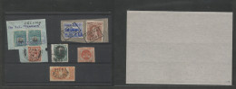 PERU. 1870 /920s. Fuera De Valija. Group Of 8 Stamps / Gragment With Diff Cachets, Incl. Fuera De Valija, Vapor. Piura V - Peru