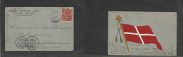 Mexico - XX. 1905 (14 Aug) Guaymas, Sonora - Denmark, Jelling (1 Sept) Mns Color Flag Printed Card, Single 4c Fkd. Arriv - Mexique