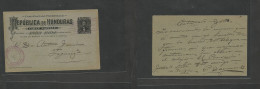 HONDURAS. 1894 (14 Sept) Jutica - Tegucigalpa 3c Black Illustr Stationery Card, Arrival Cds. Fine Scarce Item. - Honduras