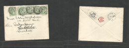 Great Britain - XX. 1906 (Dec 10) Hindshead - Sweden, Oskarham (12 Dec) Multifkd Env, 1/2d Green (x5) Tied Cds. Arrival  - ...-1840 Prephilately