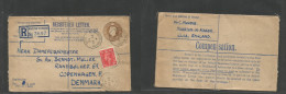 Great Britain - Stationery. 1948 (27 Apr) Moreton In Marsh - Denmark, Cph. Registered 3 1/2 Bister Stat Env + Adtl, Tied - ...-1840 Préphilatélie