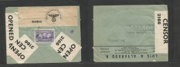 ECUADOR. 1941 (19 Dic) Guayaquil - Germany, Hamburg Via Italy (LATI) Reverse Single 20c Fkd Entry British + Nazi Censore - Ecuador