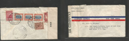 ECUADOR. 1942 (7 Aug) Cuenca - USA, NYC. Comercial Reverse Multifkd Airmail Envelope, US Censored, Tied Cds Via Guayaqui - Equateur