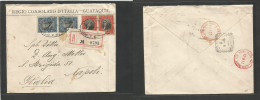 ECUADOR. 1913. Guayaquil - Italy, Napoli (12-13 June) Registered Italy Consulate Multifkd Envelope, Oval Cachets + R-lab - Ecuador