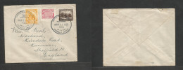 COLOMBIA. 1939 (11 March) United Fenit Cº. High Seas. Multifkd Env To England, Sheffield, Ranmoor, Paquebot Blue Cachets - Colombie