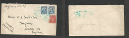 COLOMBIA. 1928 (17 July) Posted On The High Seas. Fkd Envelope To London, Kingsway, England. Paquebot Blue Cachet + Incl - Colombia