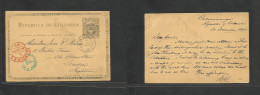 COLOMBIA. 1893 (21 Dec) Bucamaranga - London, UK (25 Jan 94) Via Barranquilla 2c Black / Yellow Stat Card, Octagonal "Co - Kolumbien
