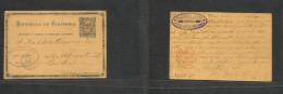 COLOMBIA. 1889 (18 Oct) Agrado - London, UK. 2c Black Stat Card Via "Ligne D / Paq Fr Nº2" Cds Alongside. Fine. - Colombie