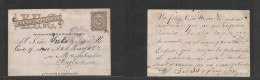 COLOMBIA. 1884 (6 Ene) Bogota - England, Manchester. 5c Brown Lilac / Pmk Stationary Card, Depart + Transit Cds + "Ligne - Colombia